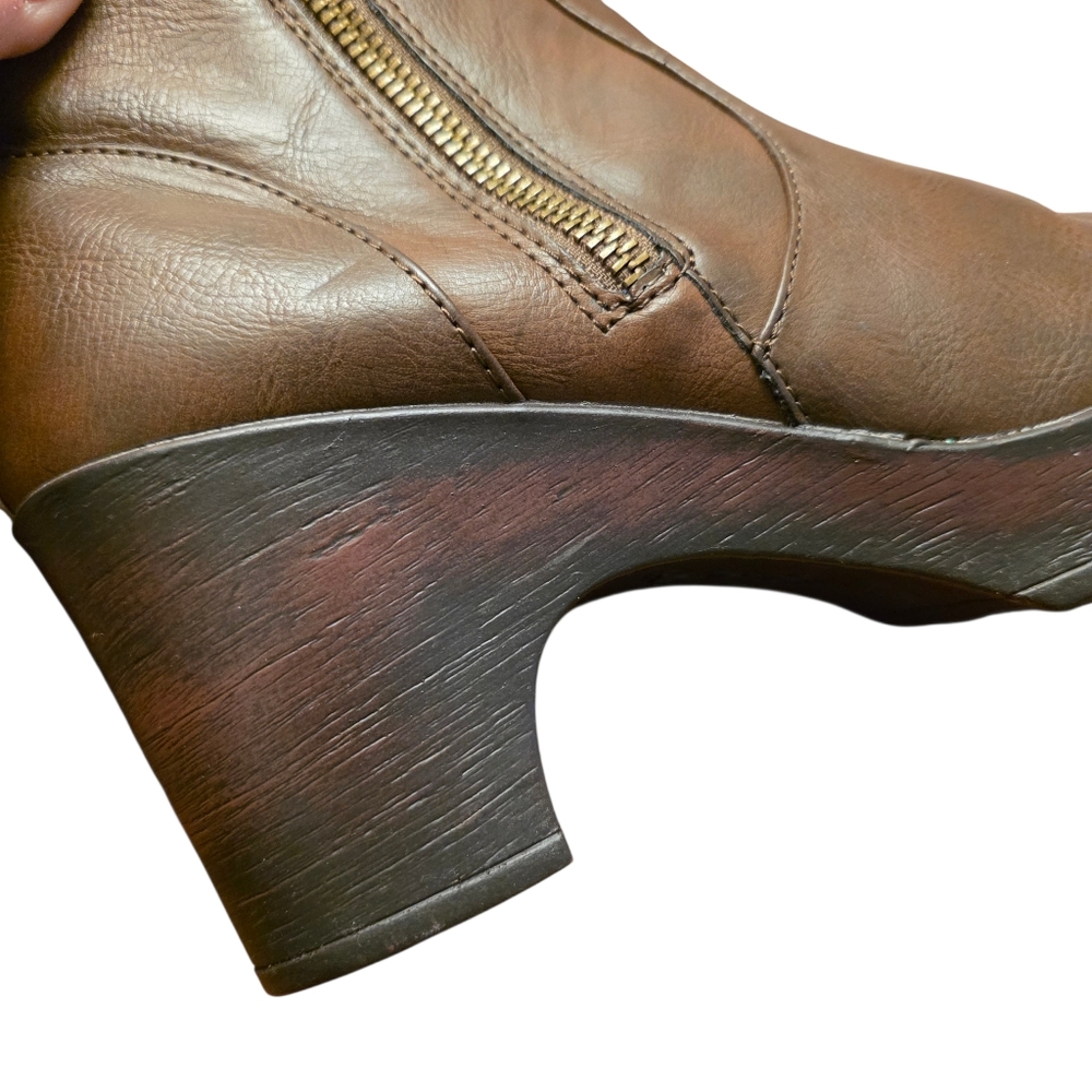 Brown Faux Leather Platform Ankle Boots Size 8.5 - Picture 6 of 12